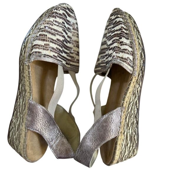 Rieker Taupe Brown & Tan Sparkle Leather & Plastic Espadrille Comfort Wedge - Picture 4 of 7